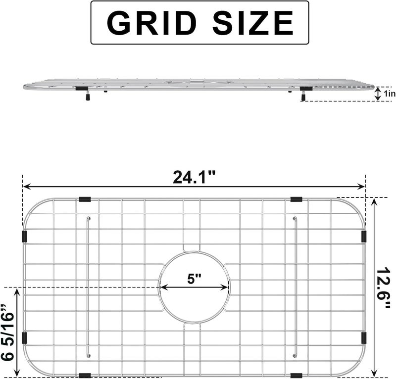 Fritoing Kitchen Sink Grid and Stainless Steel Sink Bottom Grid 24-1/8" x 12-5/8", Centered Drain with Corner Radius 1-1/2", Sink Racks for Protector of Kitchen Sink - Image 2